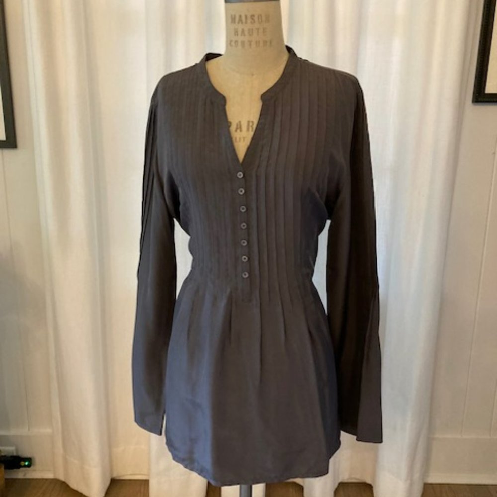 Garnet Hill, Size 12, Silk Pleated Bell Sleeve, Flowy Top